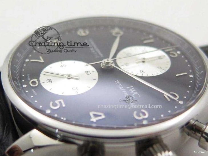MIROTIME 0509 Minimalist Portuguese 40mm Chrono SS Black Dial On Black Leather Strap A 7382
